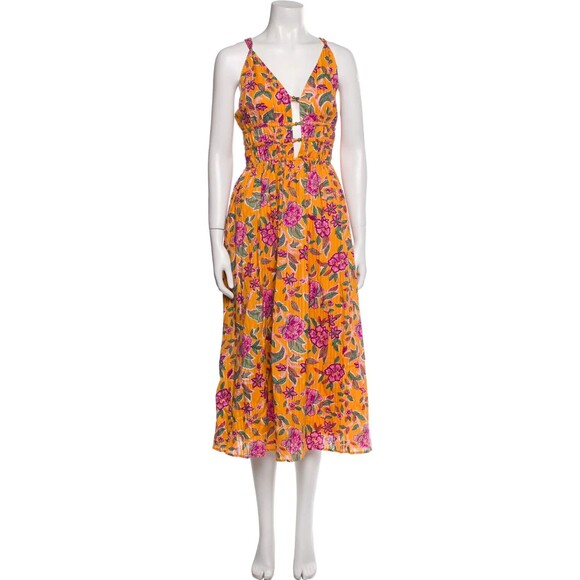 Caroline Constas womens Sleeveless Midi Dress size Small Orange Floral Cotton - Picture 1 of 7
